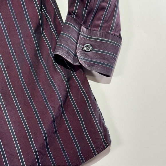 Ermenegildo Zegna classic cotton striped dress shirt tailored fit L burgundy - Picture 6 of 8